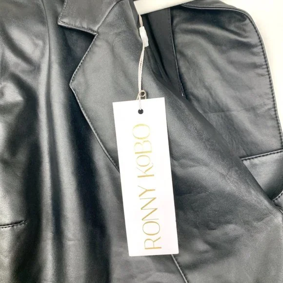 NWT Ronny Kobo X REVOLVE Sabrina Cut Out Blazer Mini Dress Leather Black - Picture 10 of 12